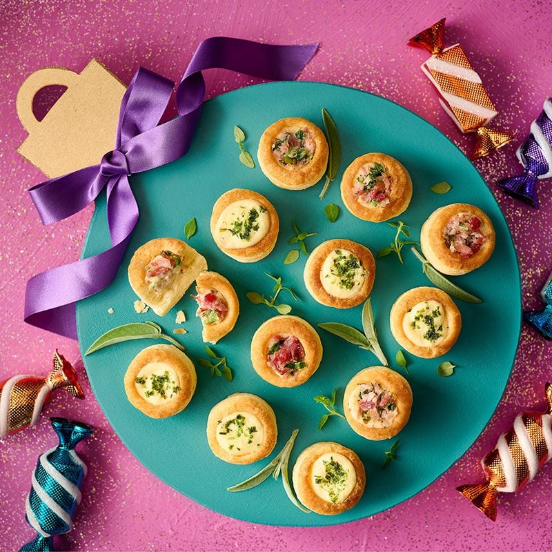 Vol-au-vents on a bauble-shaped platter