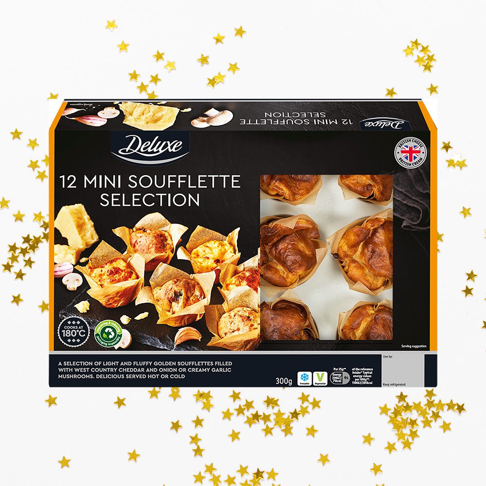 A packaged box of mini souffle canapes