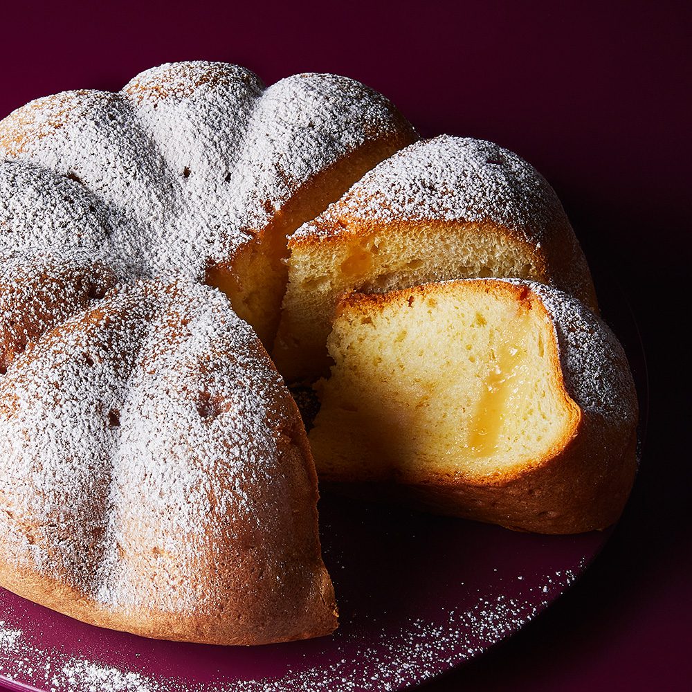 An Italian-style cake with a slice cut out