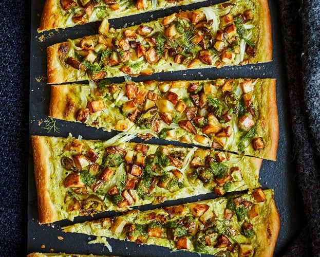 Dill and jalapeño potato pizza