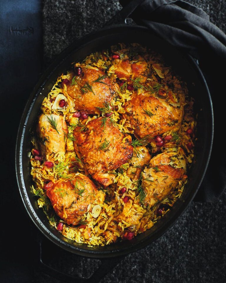 One-pot chicken and rice with saffron and dill