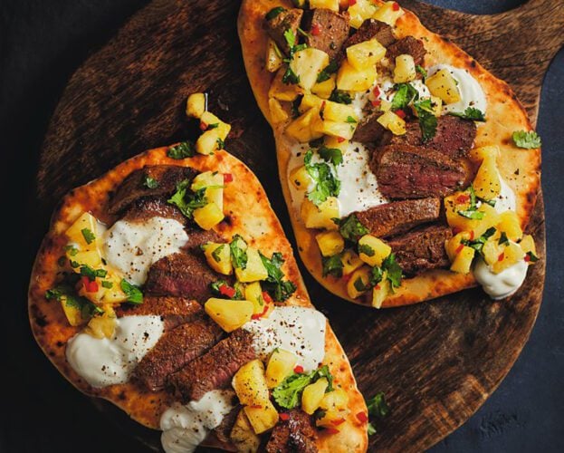 Spiced venison naan with pineapple salsa