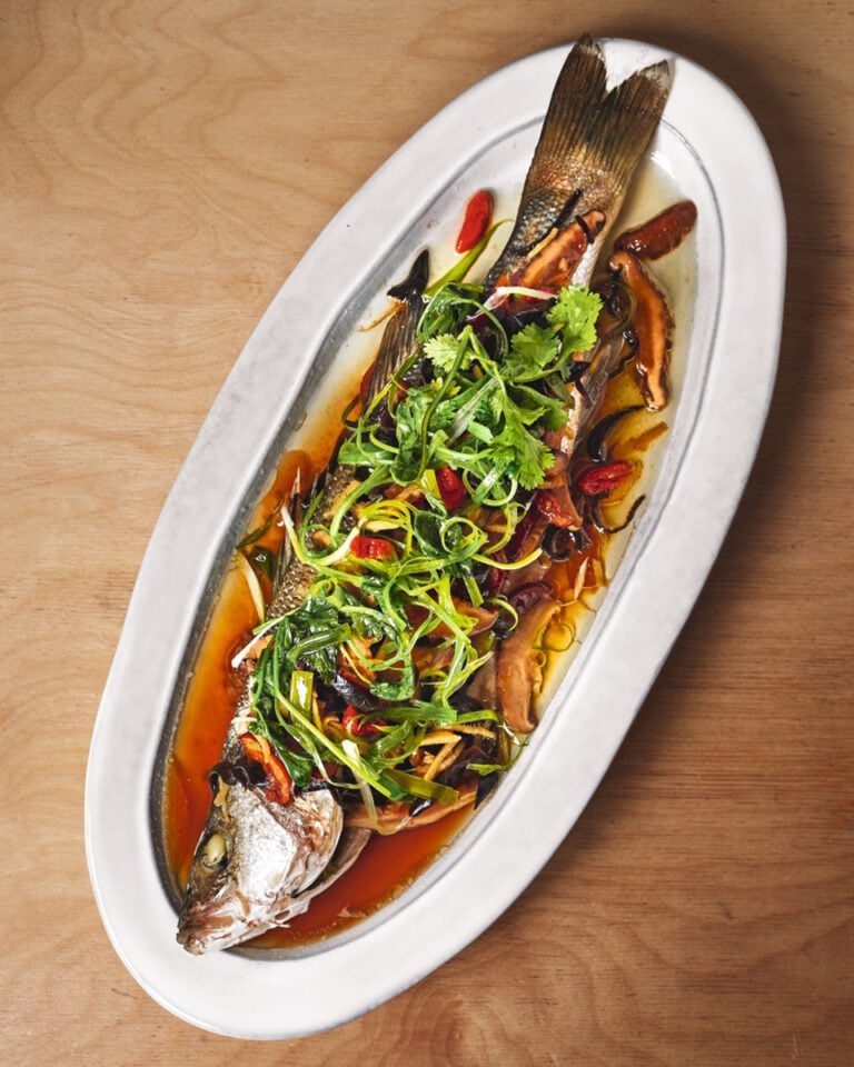 Home-style Chinese steamed sea bass