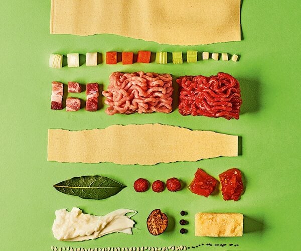 Assembled ingredients to make lasagne