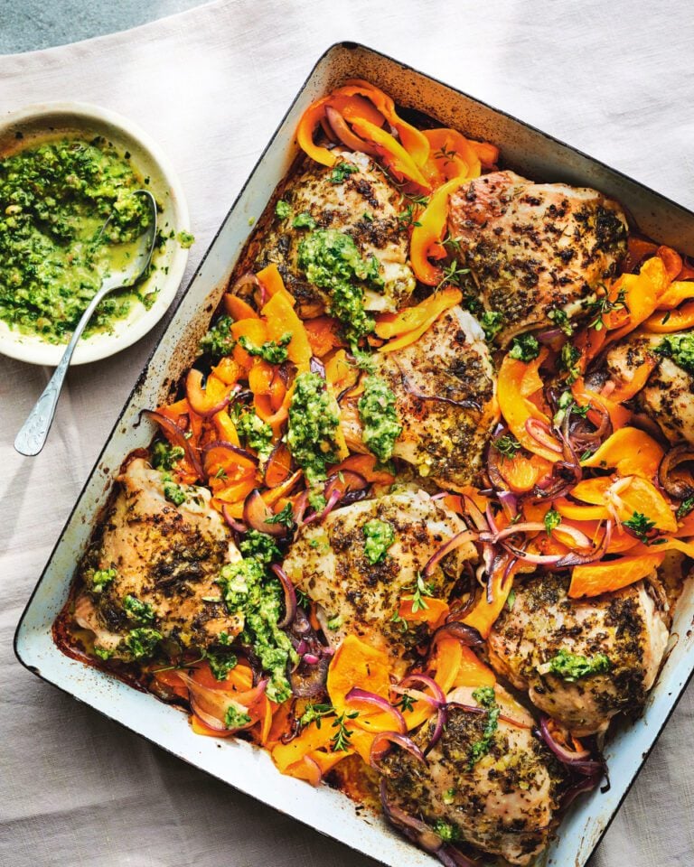 Chimichurri chicken with roast squash