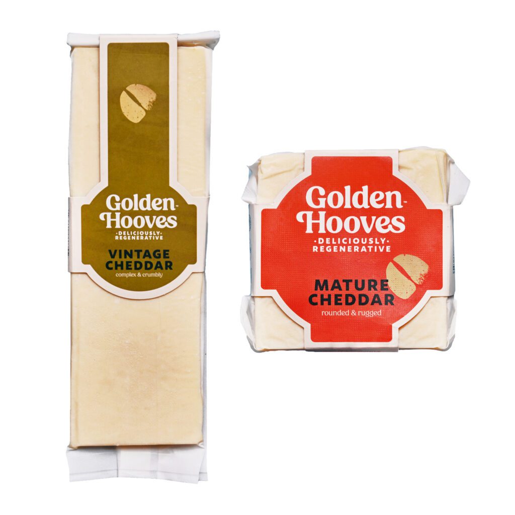 Cheeses from brand Golden Hooves in packaging