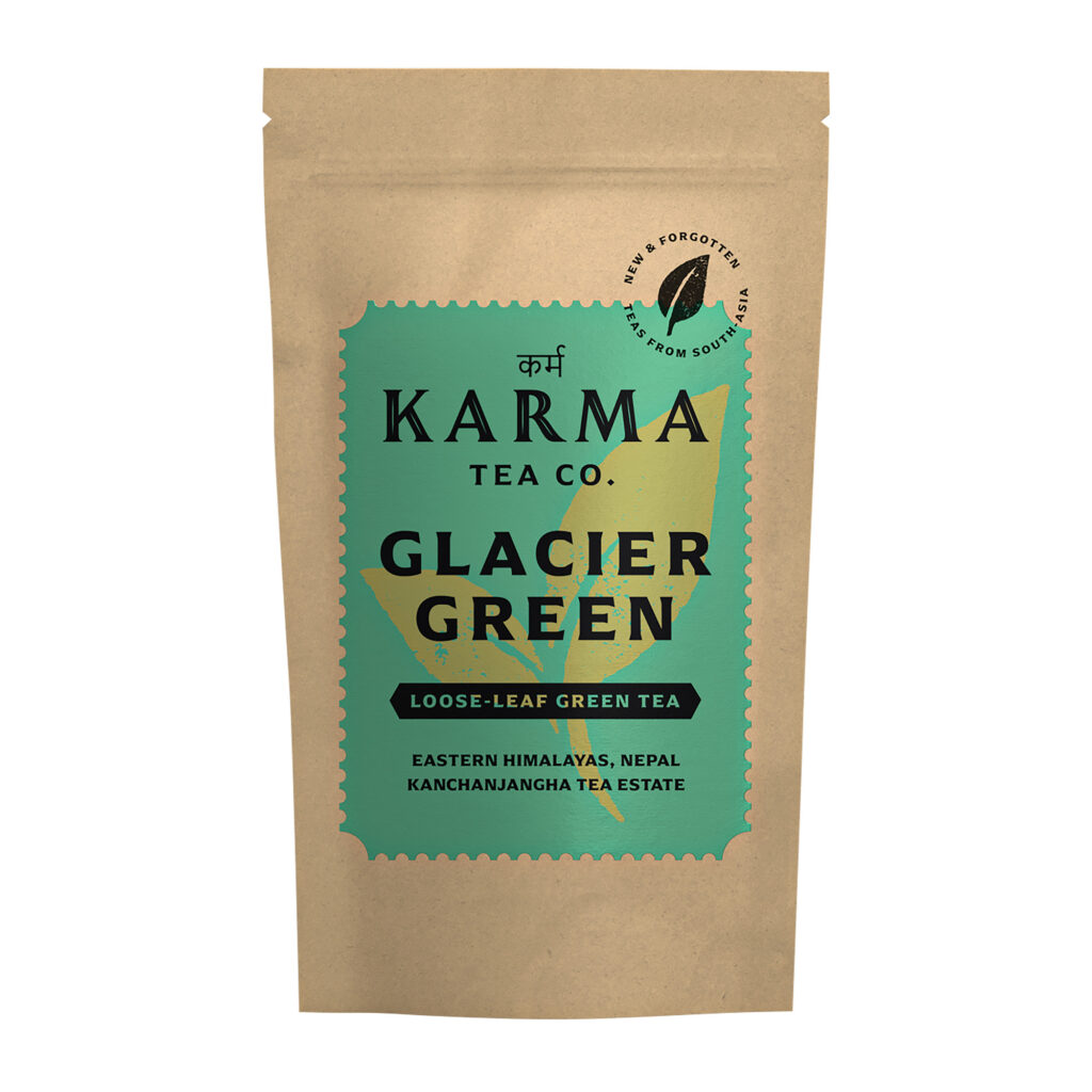 A packet of tea leaves from Karma Tea Co