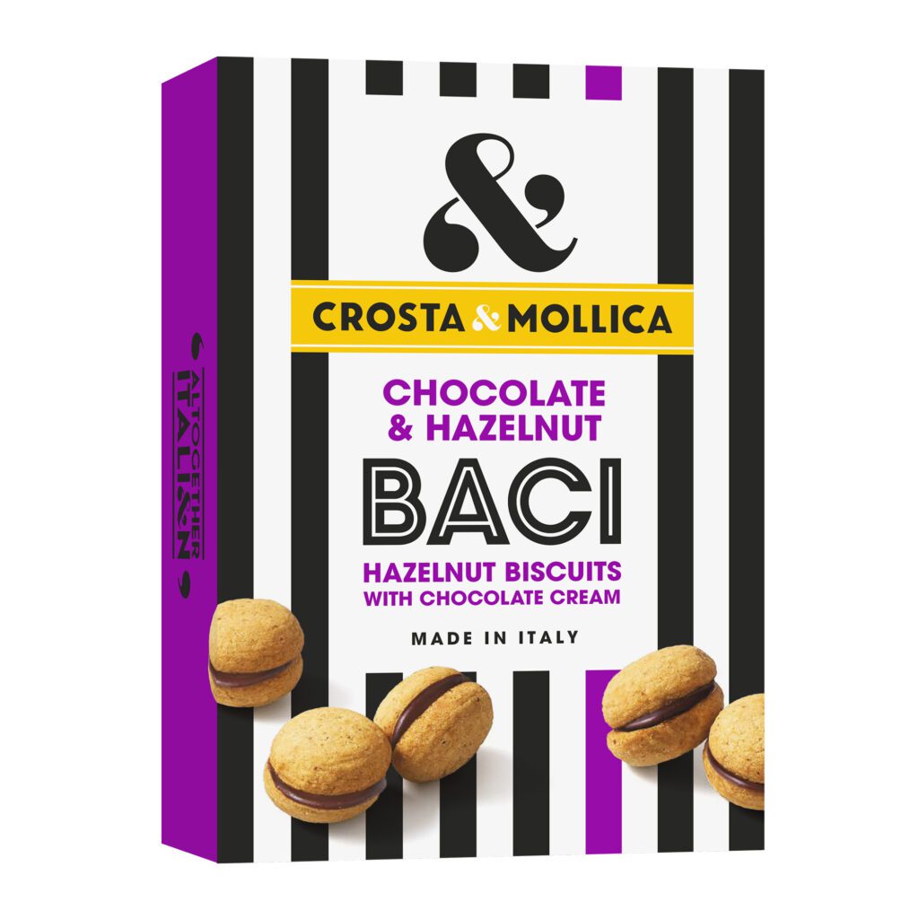 A box of baci biscuits by brand Crosta & Mollica