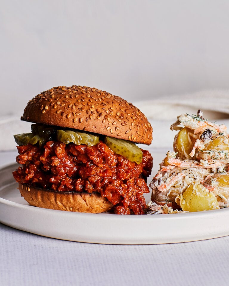 Sloppy joes with coleslaw potato salad