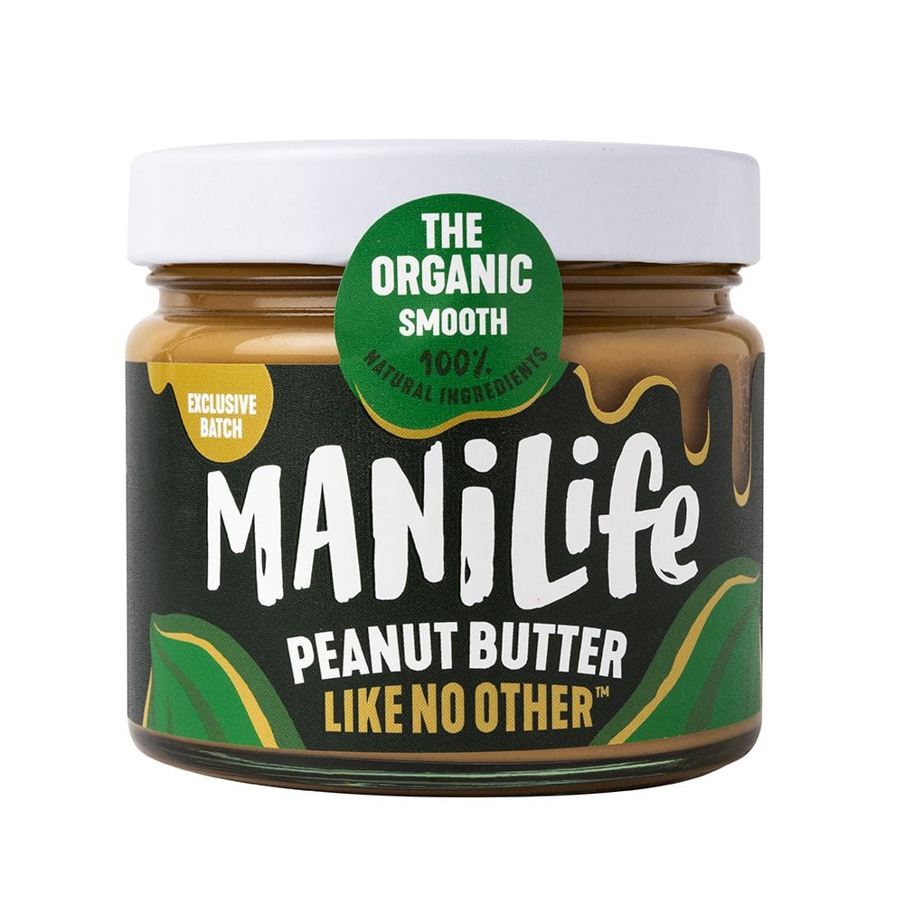 A jar of smooth peanut butter by ManiLife