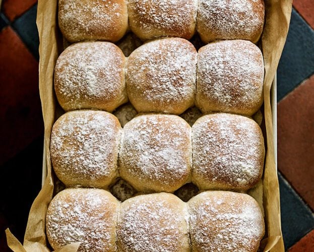 Soft and fluffy blaas (Irish bread rolls)