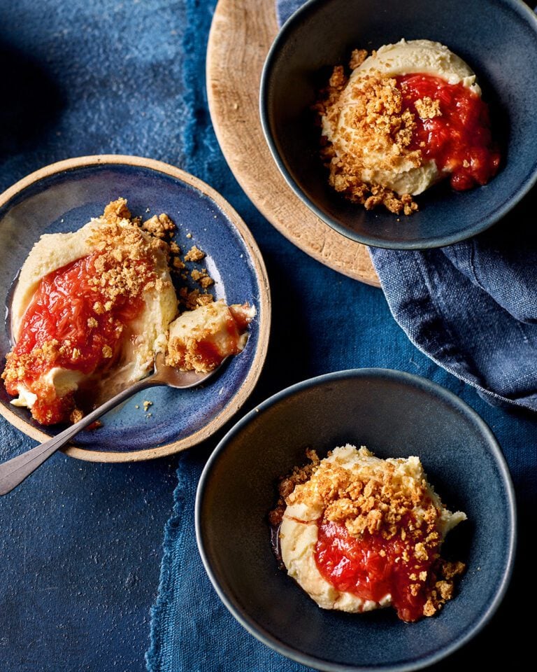 White chocolate and rhubarb cheesecake