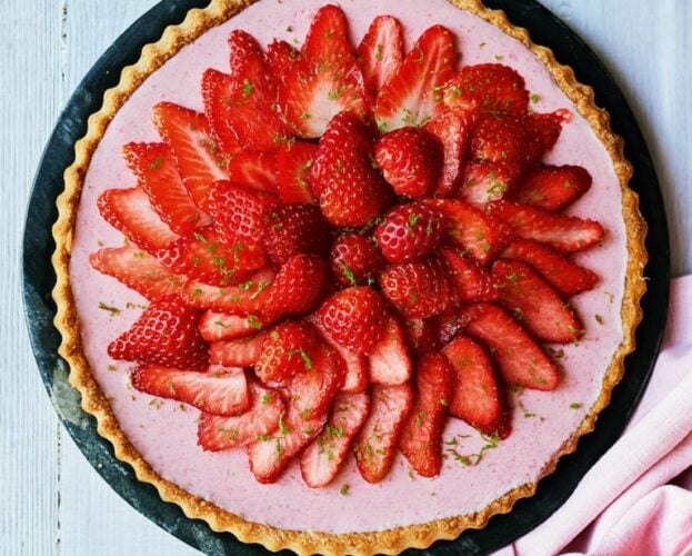 Ideas for make-ahead dessert recipes including a strawberry daiquiri tart