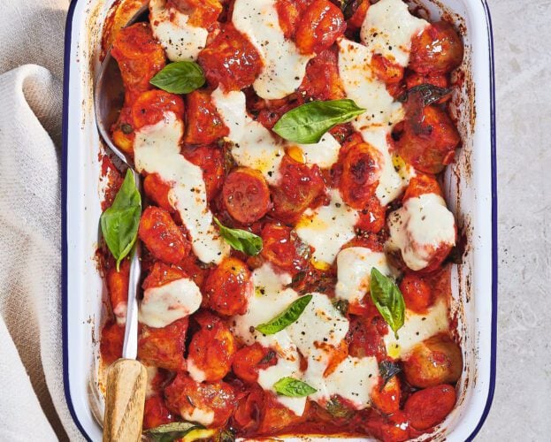 Sausage and mozzarella gnocchi bake