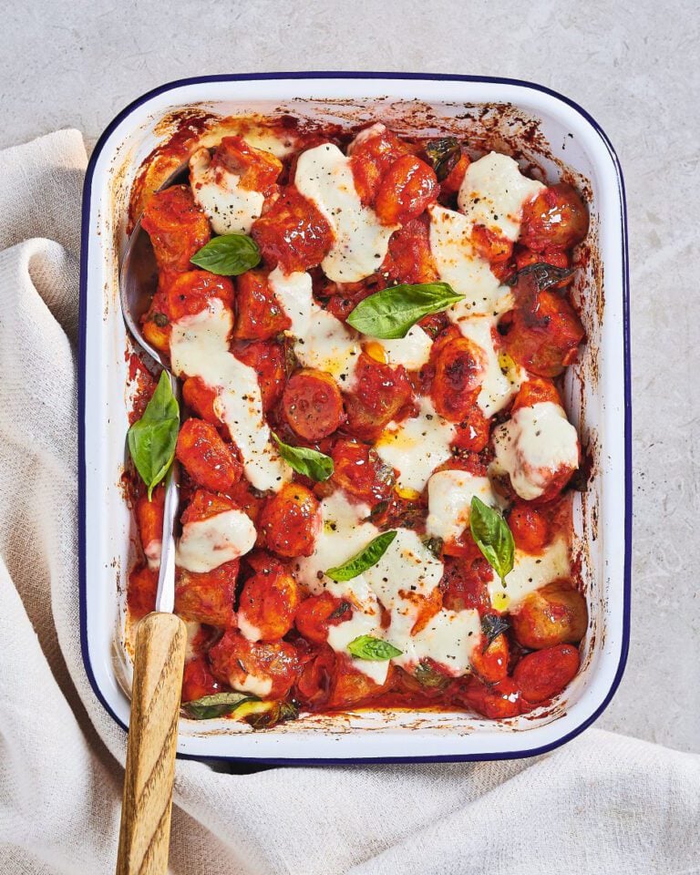 Sausage and mozzarella gnocchi bake