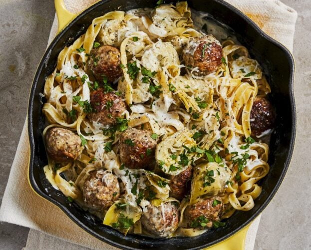 Tagliatelle with lamb meatballs