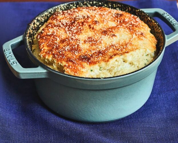Cheddar and chive soufflé