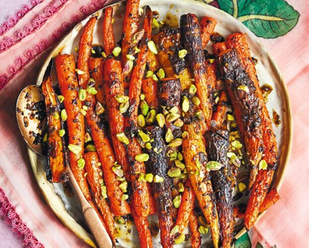 A platter of roasted carrots