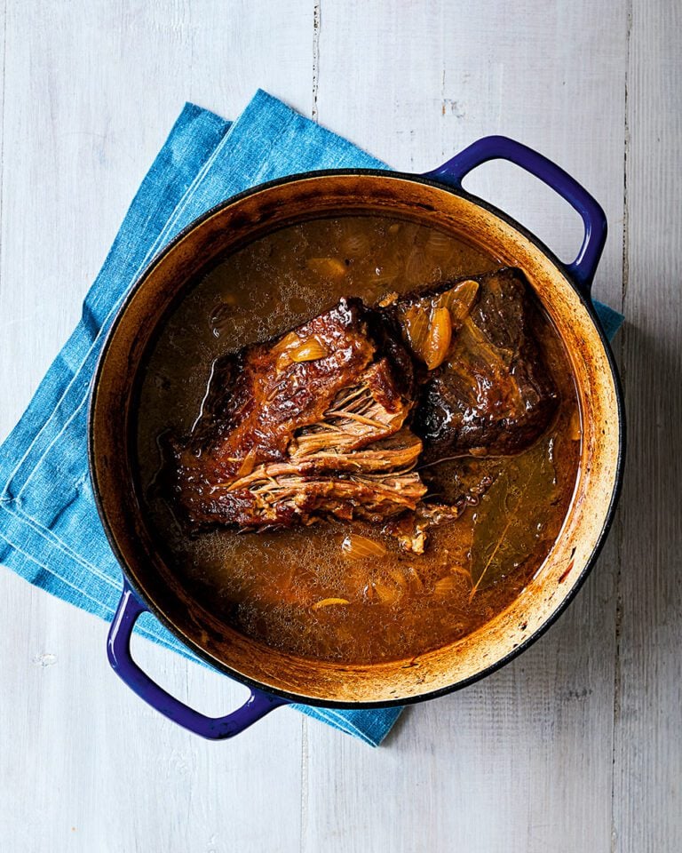 Pot-roast beef brisket with ale and onions