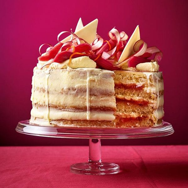 Rhubarb and custard layer cake