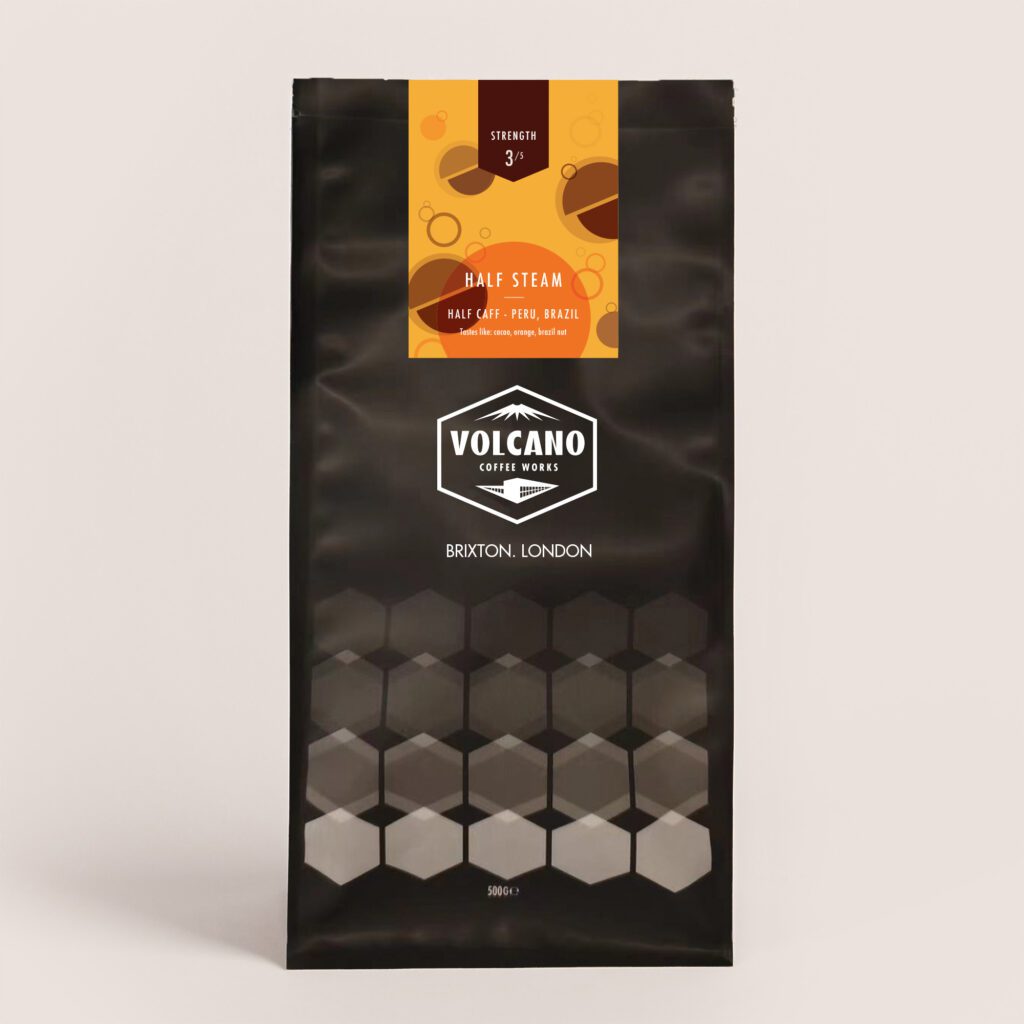 A packet of Half Steam coffee from Volcano Coffee Works