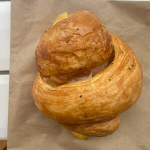 Overhead view of a savoury croissant