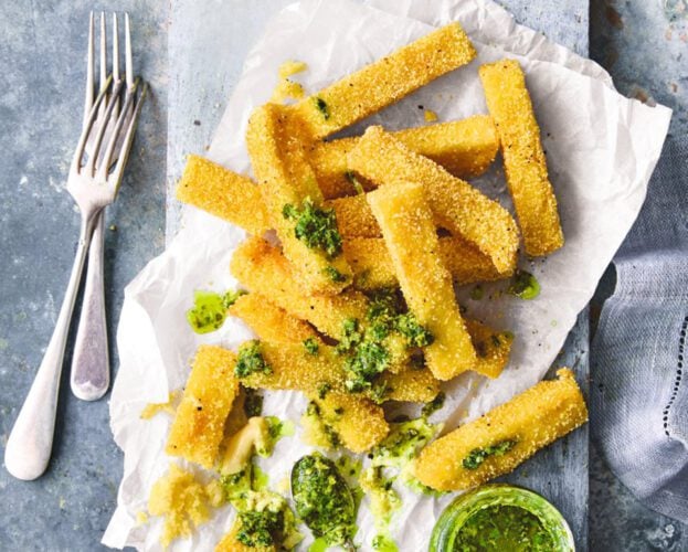 Polenta chips with salsa verde