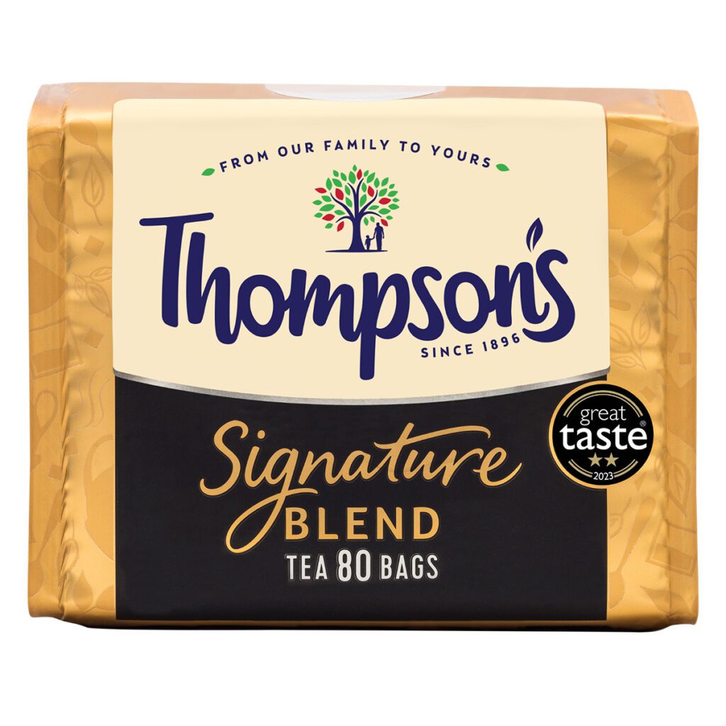 A box of Thompson's signature tea blend
