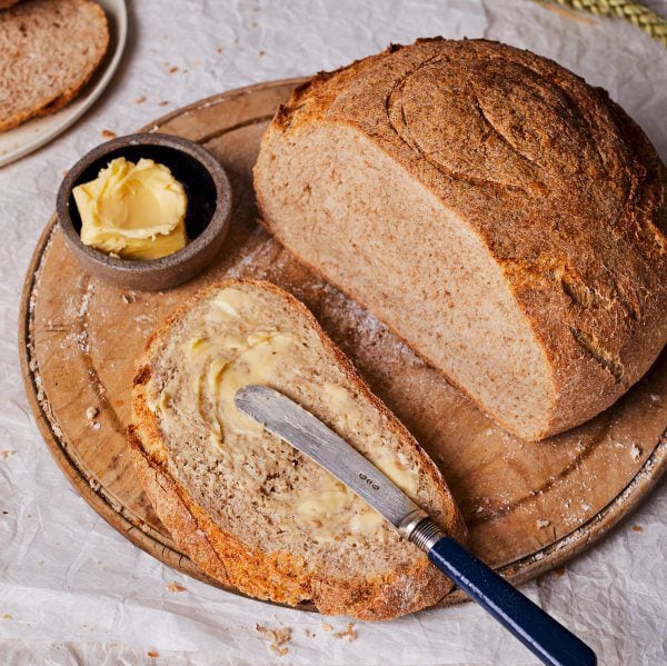 A load of wholemeal bread, with a slice