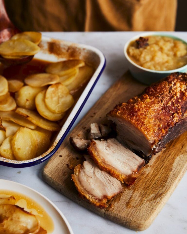 Chinese pork, drunken potatoes and nashi pear sauce