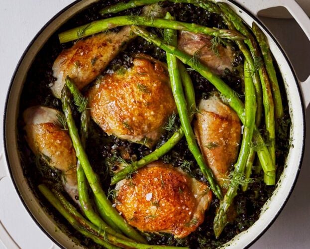 Green chicken and lentils
