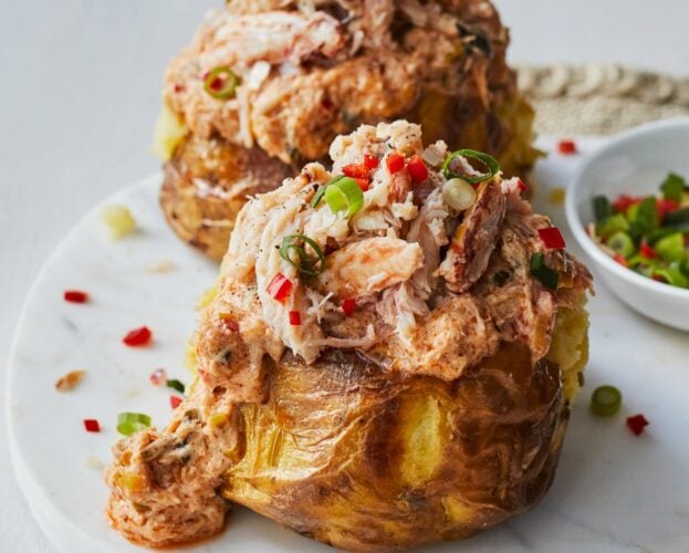Chilli crab jacket potatoes