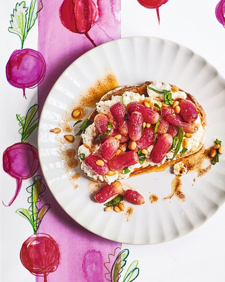 Brown butter radishes and ricotta on toast