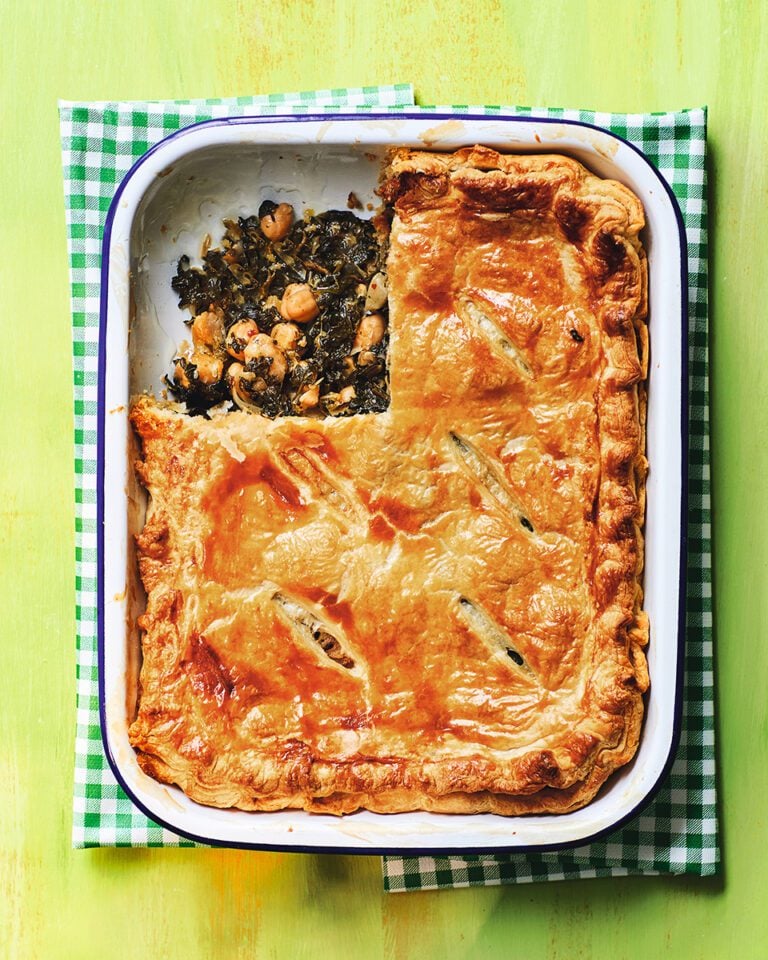 Spinach, chard and chickpea puff pie