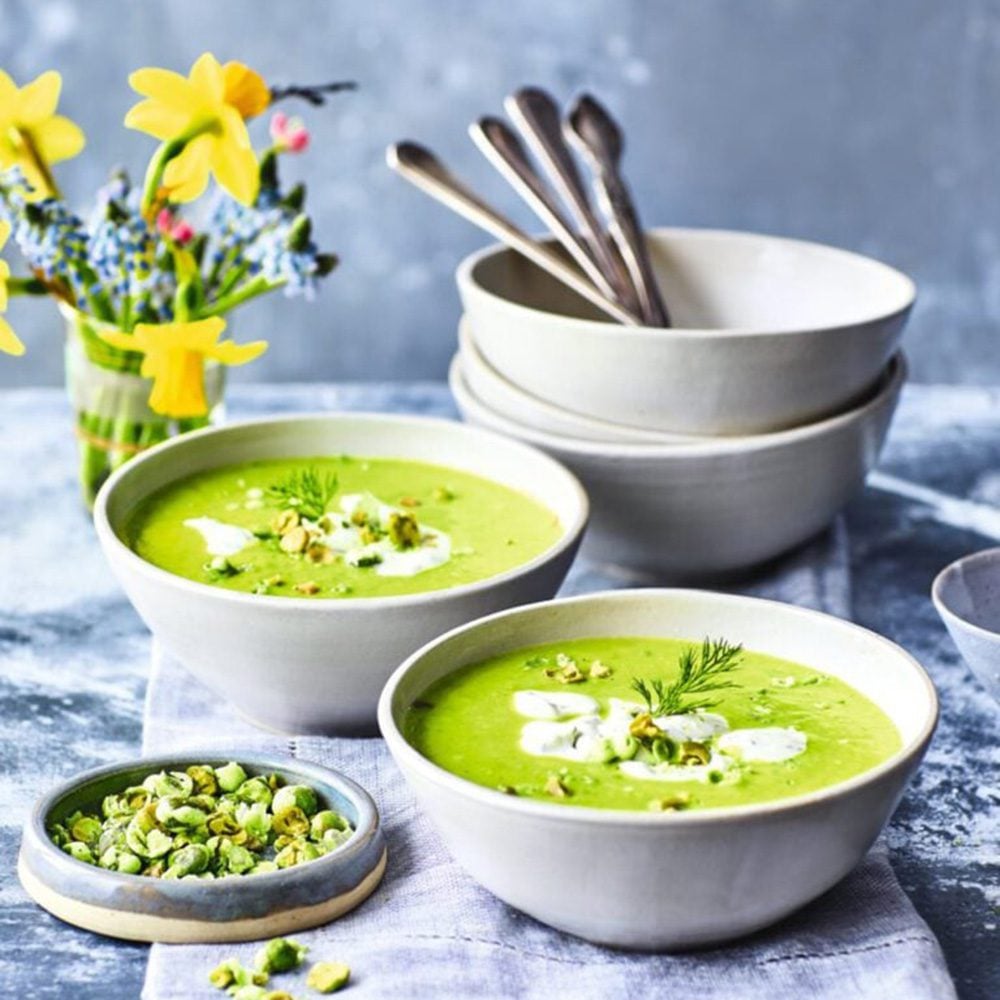Two bowls of pea soup 7 most useful make-ahead recipes for Easter