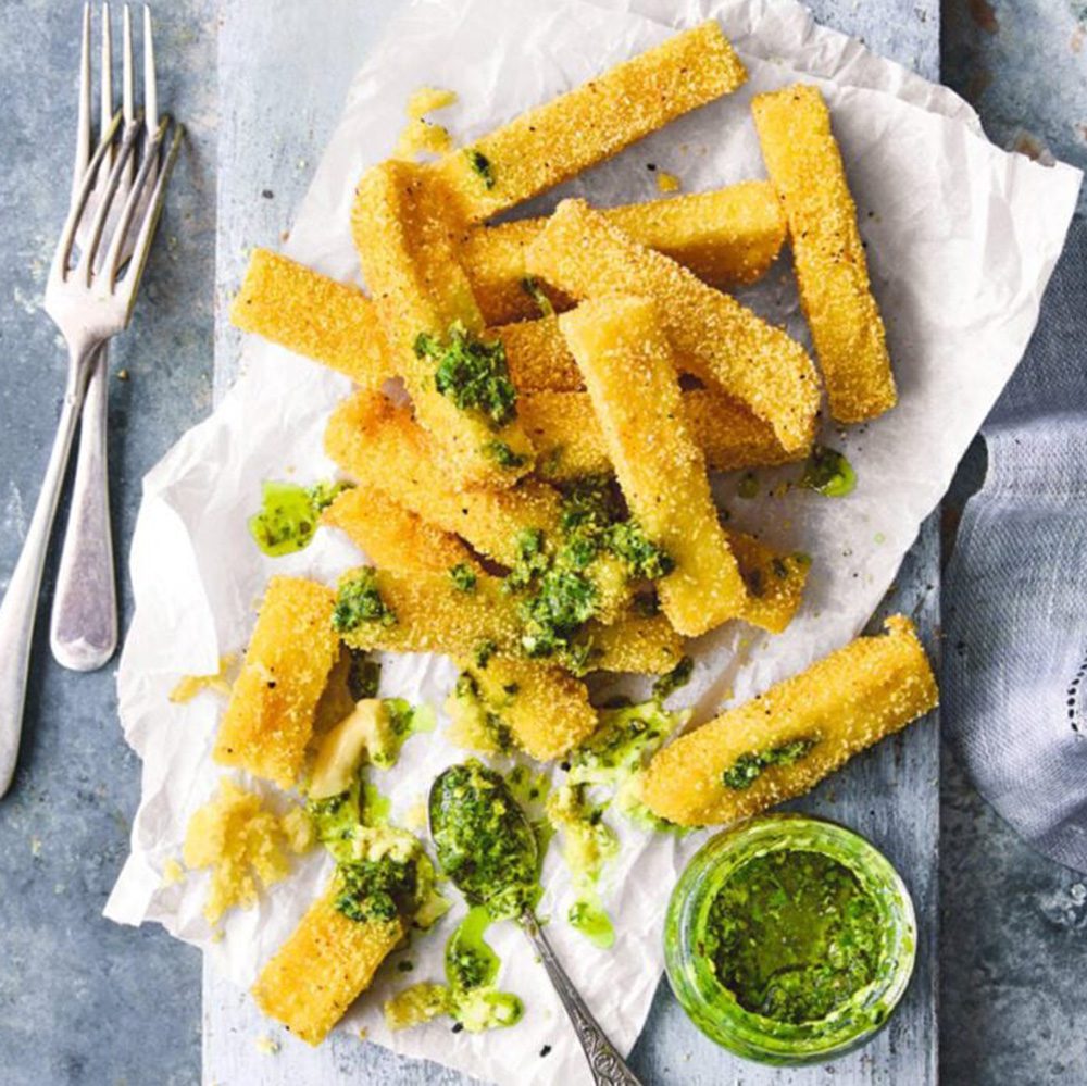 Polenta chips with salsa verde