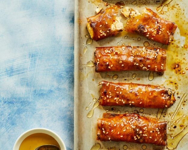 Harissa, feta and filo cigars