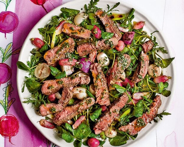 Peppered steak and charred radish salad