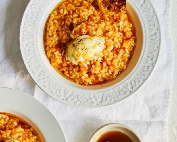 ’Nduja risotto with burnt lemon honey