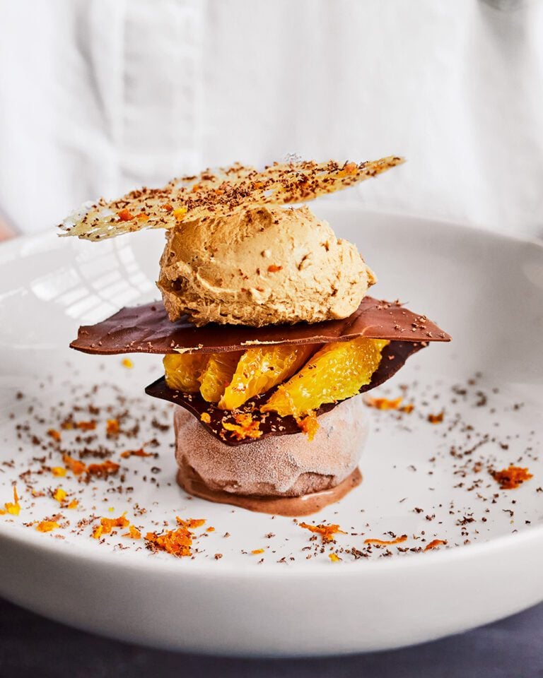 Chef-style chocolate, coffee and orange dessert