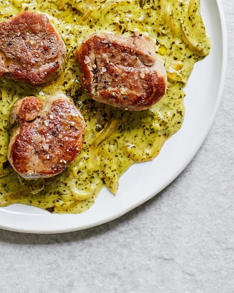 Creamy green skillet pork medallions