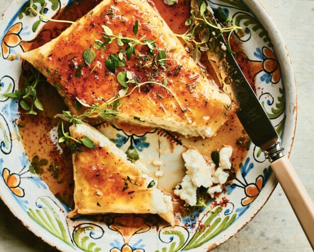 Filo-wrapped feta with spiced honey