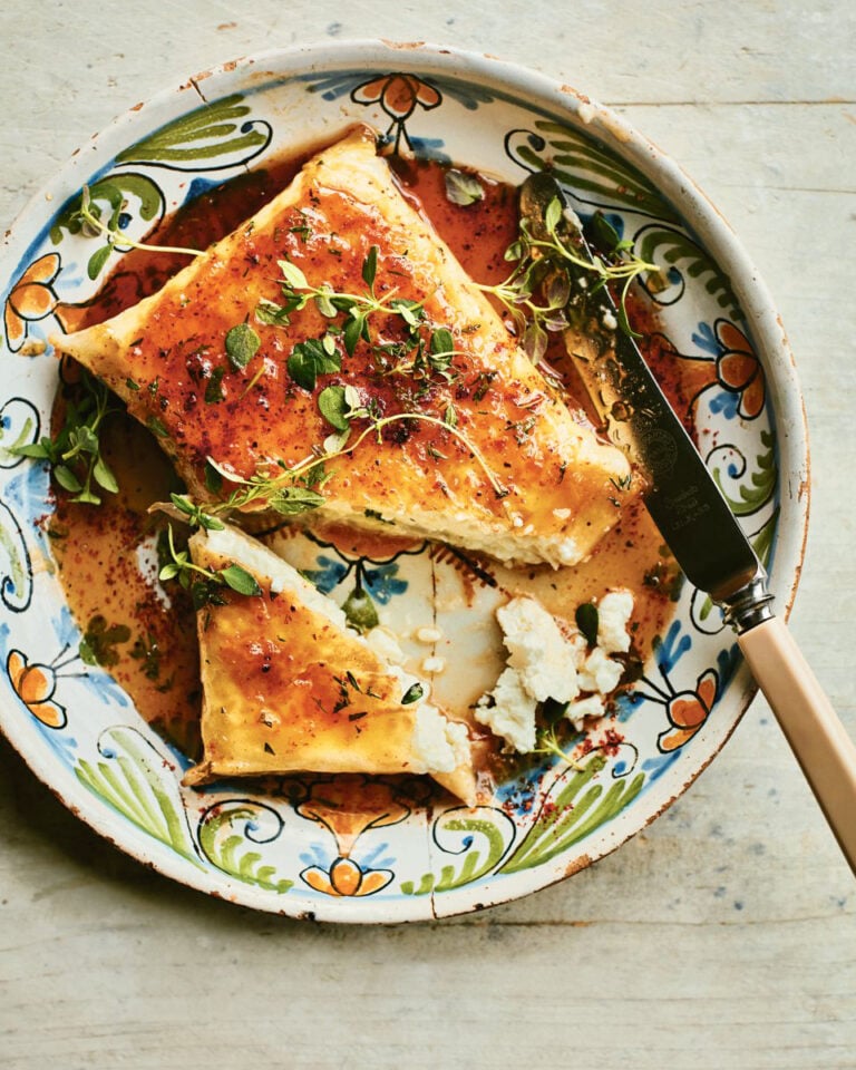 Filo-wrapped feta with spiced honey