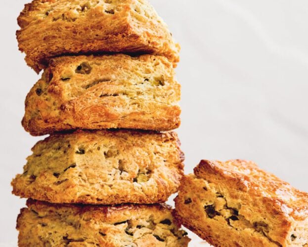 Flaky cheese and pickle scones