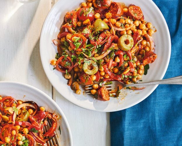 Chickpeas with chorizo and herbs
