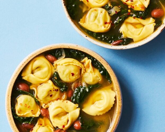Brothy tortelloni with beans
