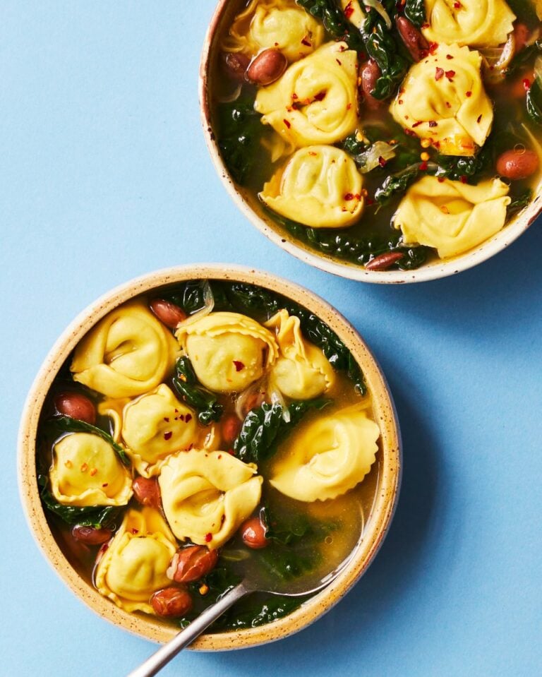 Brothy tortelloni with beans