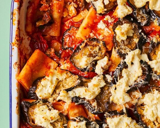 Aubergine, ricotta and ’nduja paccheri