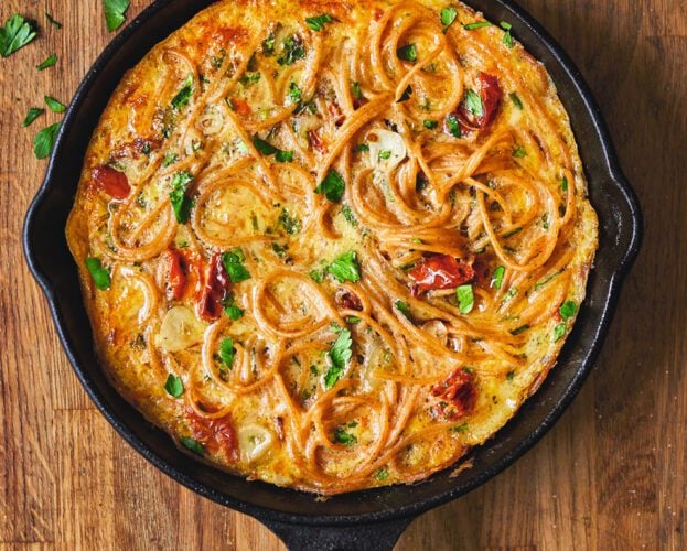 Leftover pasta frittata