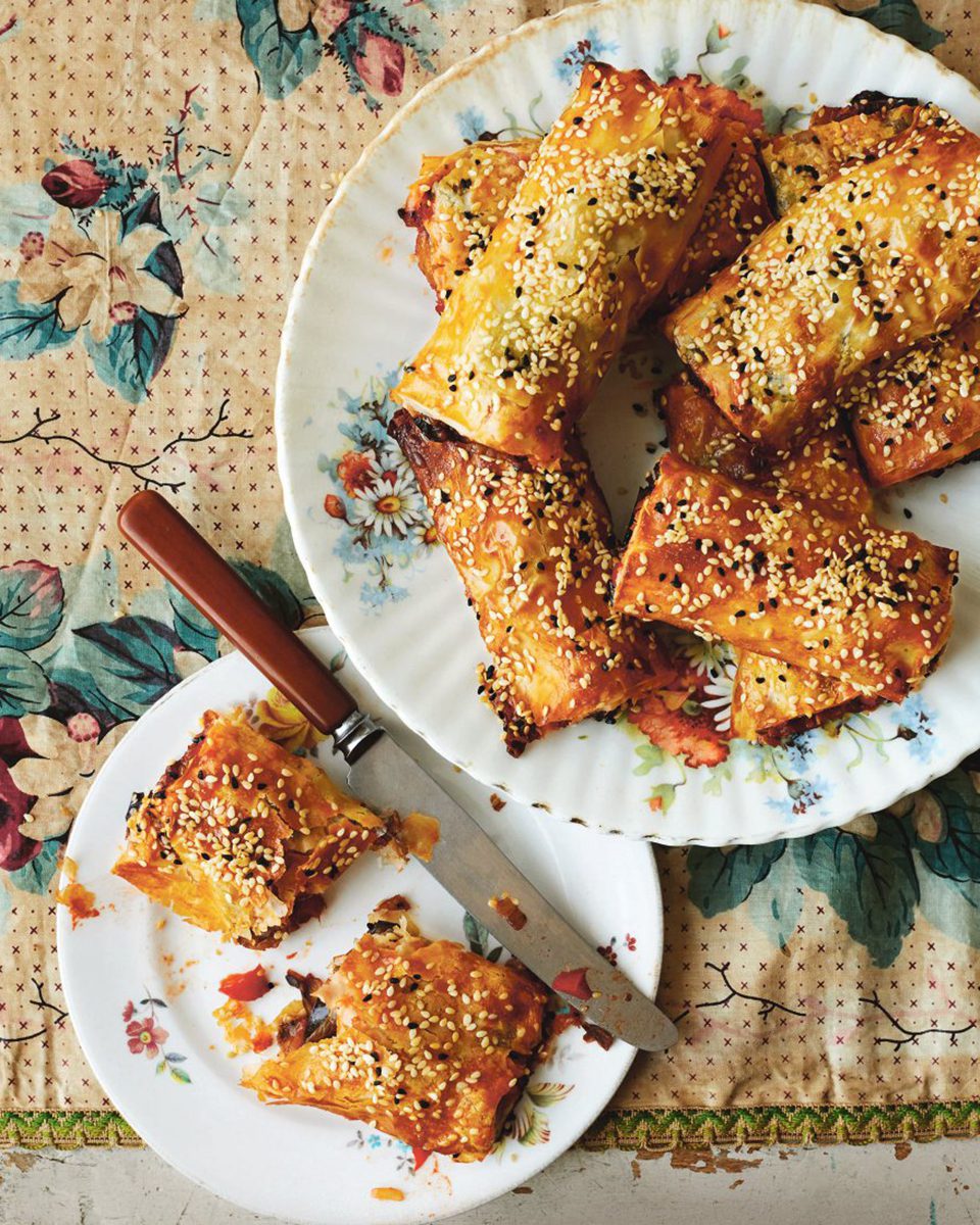 Patlıcanlı rulo börek (Turkish aubergine and pepper filo rolls) - delicious. magazine